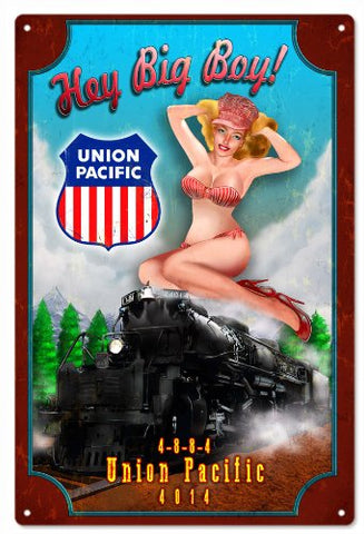 Vintage Hey Big Boy Railroad Pin Up Girl Reproduction Sign 16x24