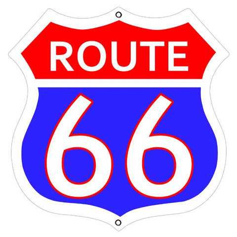 ArtFuzz (3) Route 66 Red and Blue Cut Out Garage Shop Metal Sign 7.5×7.5