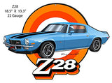 Z28 Camaro Blue Cut Out Garage Art Metal Sign Rudy Edwards 13.3×18.5