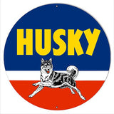 XL Husky Motor Oil Gas Station 30? Round Metal Repro Garage Art Sign