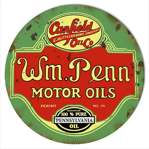 W.M Penn Gasoline Reproduction Vintage Metal Sign 14×14 Round