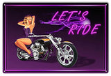 Lets Ride Motorcycle Pin Up Girl Sign By Steve McDonald 12x18