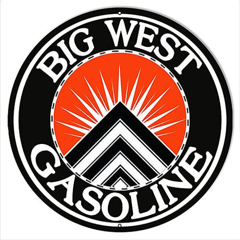 Big West Gasoline Reproduction Motor Oil Metal Sign 24×24 Round