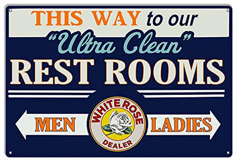 Ultra Clean White Rose Restrooms Reprod Bathroom Extra Large Metal Signs18x30