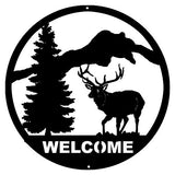 Welcome Deer Laser Cut Out Wall Decor Silhouette Metal Sign 16×16