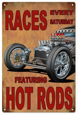 Races Every Saturday Hot Rod Reproduction Large Sign 16x24