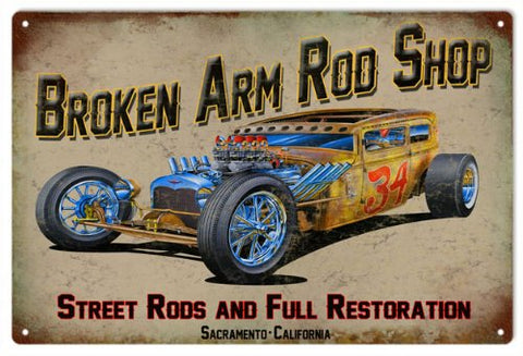 Vintage Broken Arm Rod Shop Hot Rod Sign 16x24