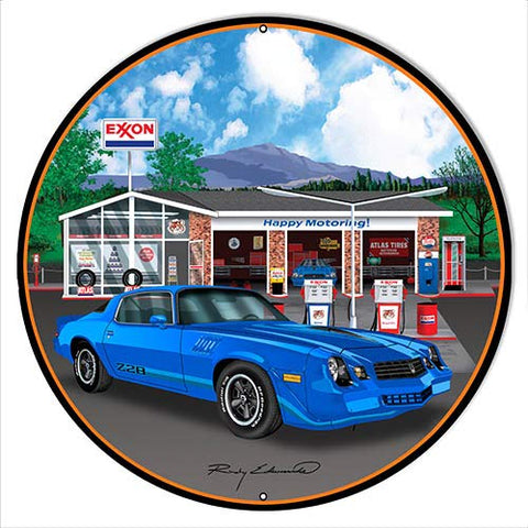 Z28 Camaro Blue Metal Sign By Rudy Edwards 30×30 Round