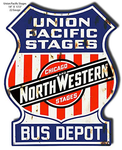 Union Pacific Stages Cut Out Reproduction Railroad Metal Sign 14×17.5