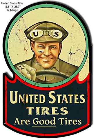 United States Tires Reproduction Cut Out Garage Metal Sign 15.5×23.8