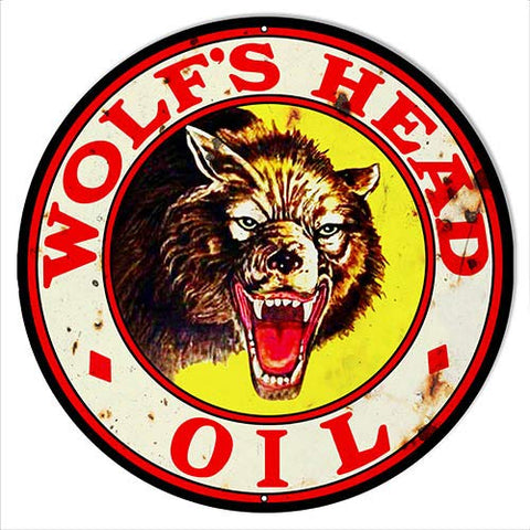 Wolf Head Motor Oil Reproduction Vintage Metal Sign 18×18 Round