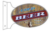 Cold Beer Reproduction Flange Bar Sign 12x18 Oval