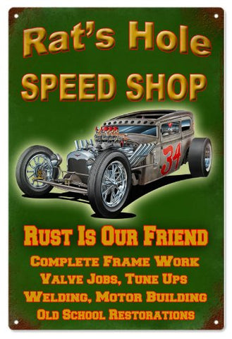 Vintage Rats Hole Speed Shop Hot Rod Reproduction Sign 16x24