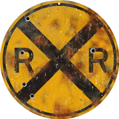 Distressed Railroad Crossing Sign 14 Round