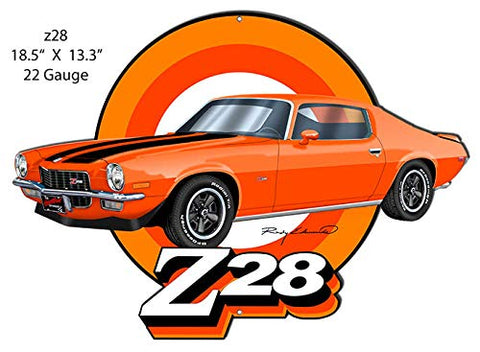 Z28 Camaro Orange Cut Out Garage Art Metal Sign Rudy Edwards 13.3×18.5