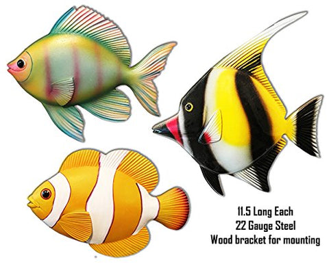 Set Of 3 Tropical Fish Laser Cut Out Signs 11.5