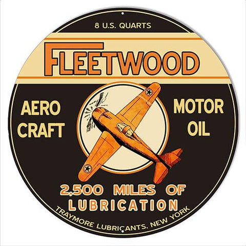 Fleetwood Motor Oil Reproduction Aviation Metal Sign 18×18 Round