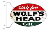 Wolfs Head Motor Oil Reproduction Flange Gas Station Sign 12x18 Oval