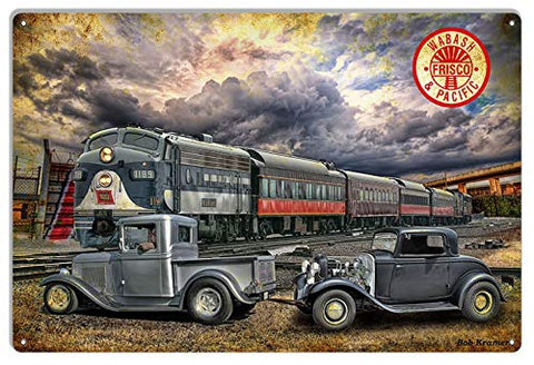 Wabash Frisco & Pacific Railway Classic Car Metal Sign By Artist Bob Kramer 12×18