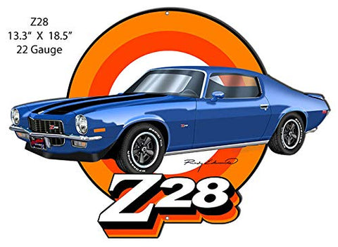 Z28 Camaro Blue Cut Out Garage Art Metal Sign Rudy Edwards 13.3×18.