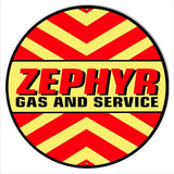 Zephyr Gas And Service Motor Oil Garage Art Repro’d Metal Sign 30? Round