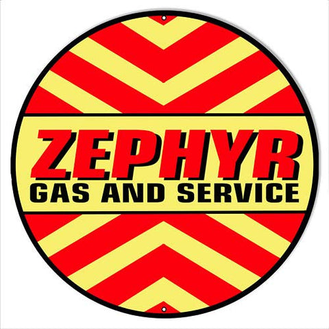 Zephyr Gas And Service Motor Oil Garage Art Repro’d Metal Sign 30? Round