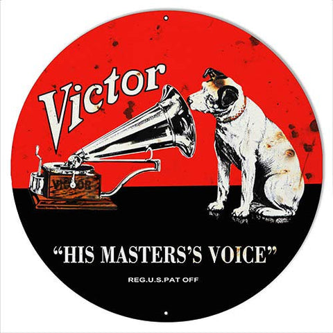 Victor Phonographs His Masters Voice Aged Looking Reproduction Metal Sign