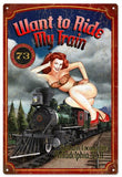 Train Pin Up Girl Reproduction Railroad Metal Sign 18x30