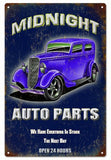 Vintage Midnight Auto Parts Hot Rod Sign 16x24