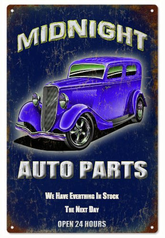 Vintage Midnight Auto Parts Hot Rod Sign 16x24