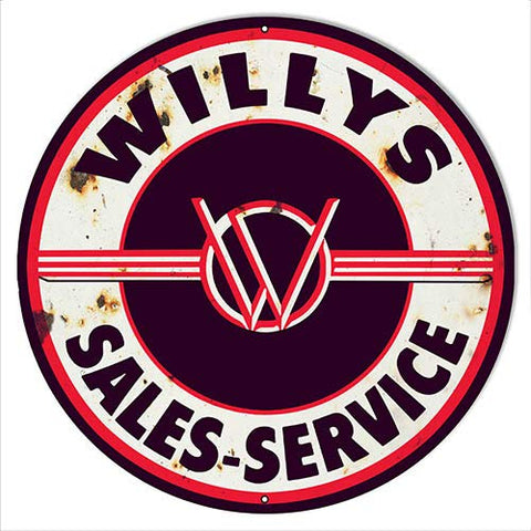 Willys Sales & Service Reproduction Vintage Round Metal Sign