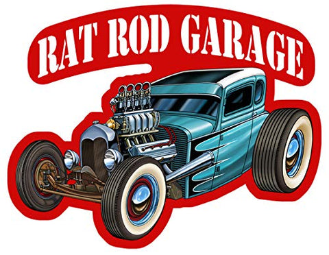 Rat Rod Garage Cut Out 3D Effect Garage Art Metal Sign 16.3×21