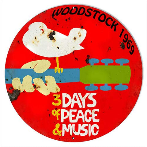 Woodstock 1969 Reproduction Nostalgic Metal Sign 18×18 Round