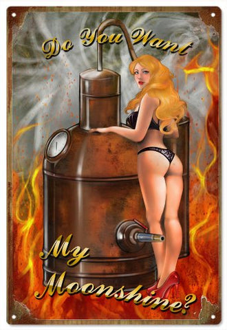 Pin Up Girl Do You Want My Moonshine Large Bar Sign 16x24