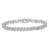 .925 Sterling Silver 2.0 Carat Total Weight Miracle-Set Diamond 2-Stone Row S Link Bracelet  -7.25"