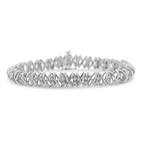 Sterling Silver 2carat Total Diamond Weight Rose-cut Diamond X-Link Bracelet