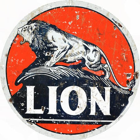 Reproduction Orange Lion Motor Oil Sign 14 Round