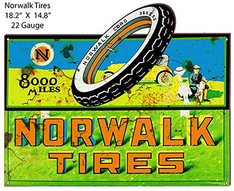 Norwalk Tires Reproduction Cut Out Garage Shop Metal Sign 14.8×18.2