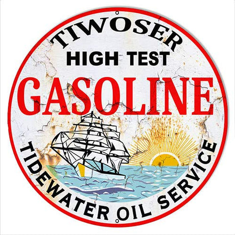 Tiwoser Gasoline Reproduction Motor Oil Metal Sign 18×18 Round