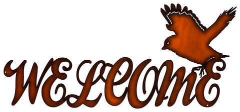 Welcome Laser Cut Out Faux Copper Finish Metal Sign 11x24