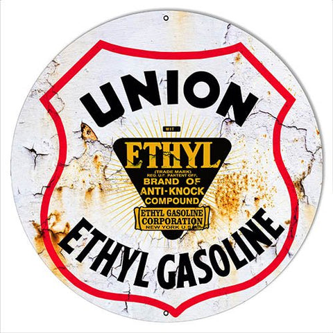 Union Ethyl Gasoline Reproduction Vintage Metal Sign 18×18 Round