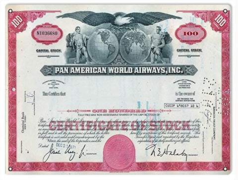 Reproduction Pan American World Airways Stock Sign 9x12