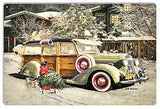 Woodie At Christmas Time Winter Metal Sign By Artist Bob Kramer 12×18