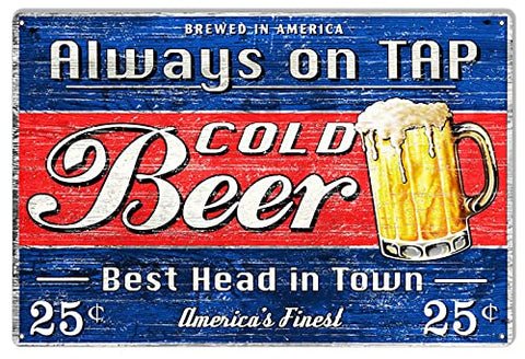 Cold Beer On Tap Reproduction Bar Metal Sign 12x18