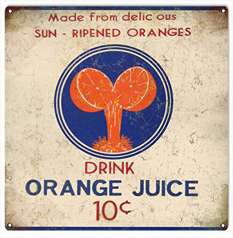 Nostalgic Orange Juice Reproduction Sign 12x12