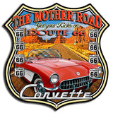 (3) Route 66 Corvette Cut Out Metal Sign By Steve McDonald 7.5×7.5