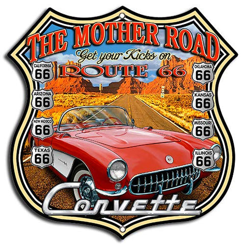 (3) Route 66 Corvette Cut Out Metal Sign By Steve McDonald 7.5×7.5