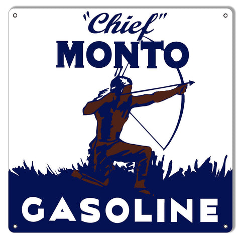 Chief Monto Gasoline Reproduction Motor Oil Metal Sign 12×12