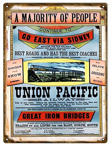 Vintage Union Pacific Railway Reproduction Sign 9x12