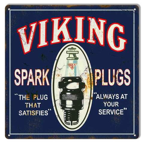 Viking Spark Plugs Reproduction Vintage Garage Shop Metal Sign 12×12